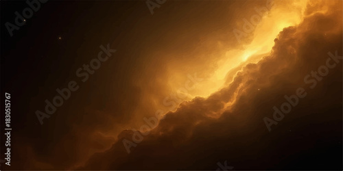 Abstract golden nebula cloudscape with deep space and cosmic dust