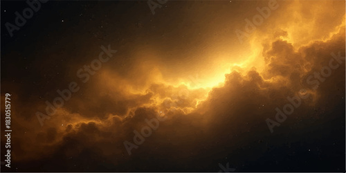 Dramatic golden cloudscape with ethereal light and dark shadows
