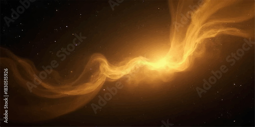 Abstract golden light swirls against dark background cosmic energy flow