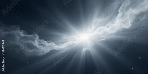 Celestial light bursting through clouds in a dramatic sky