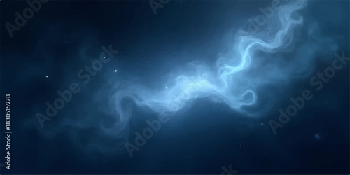 Ethereal blue nebula with glowing clouds and stars in deep space