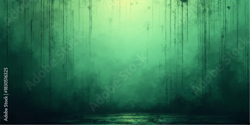 Ethereal green light streaks with a dark textured background and water reflection