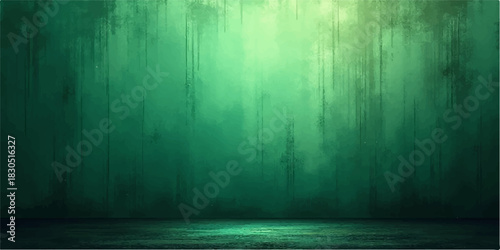 Abstract green background with light streaks and textured surface for product display