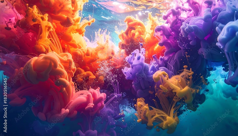 Fototapeta premium Colorful Ink Clouds in Water - A Vibrant Abstract Art Piece.