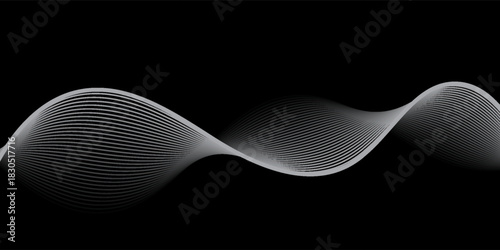 Fototapeta Naklejka Na Ścianę i Meble -  Futuristic perspective grid box. Abstract wireframe with white grid line on black background. abstract wavy lines background.