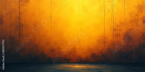 Abstract orange and brown grunge background with spotlight effect and dark floor