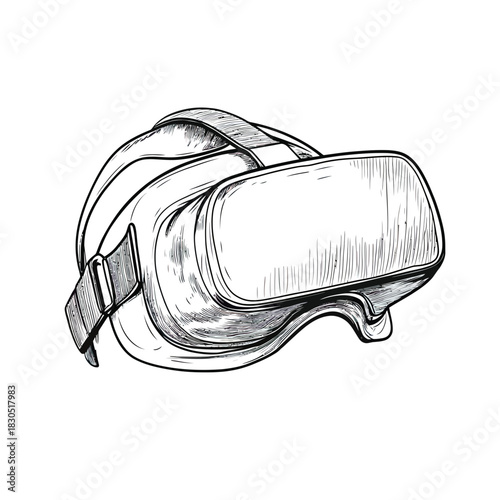 Hand-drawn sketch of virtual reality headset vr glasses with adjustable straps isolated on white background vector illustration