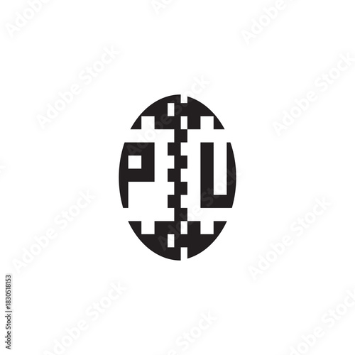 Pixel Logo Concept Bold Unique Design PU Monogram Initial Alphabet Alphabet