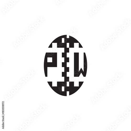 Pixel Logo Concept Bold Unique Design PW Monogram Initial Alphabet Alphabet