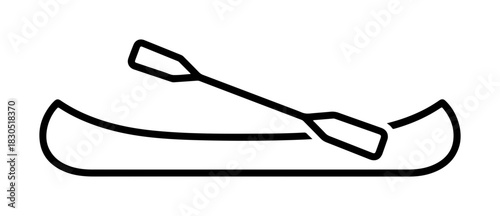 Simple canoe with paddle icon for outdoor adventure and summer recreation designs