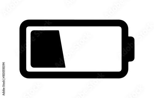 Low battery icon, power indicator showing energy depletion, need to recharge device