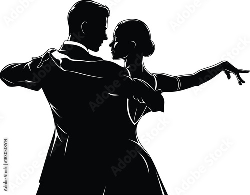 Silhouette of a couple performing a ballroom dance