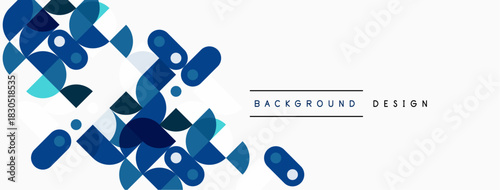 Abstract geometric shapes overlap, creating dynamic visual texture. Blue, teal hues dominate white space. Minimalist design element.