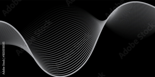 Fototapeta Naklejka Na Ścianę i Meble -  Futuristic perspective grid box. Abstract wireframe with white grid line on black background. abstract wavy lines background.