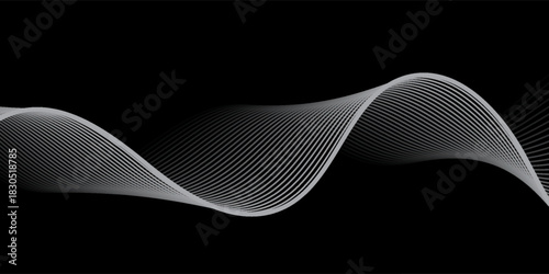 Fototapeta Naklejka Na Ścianę i Meble -  Futuristic perspective grid box. Abstract wireframe with white grid line on black background. abstract wavy lines background.