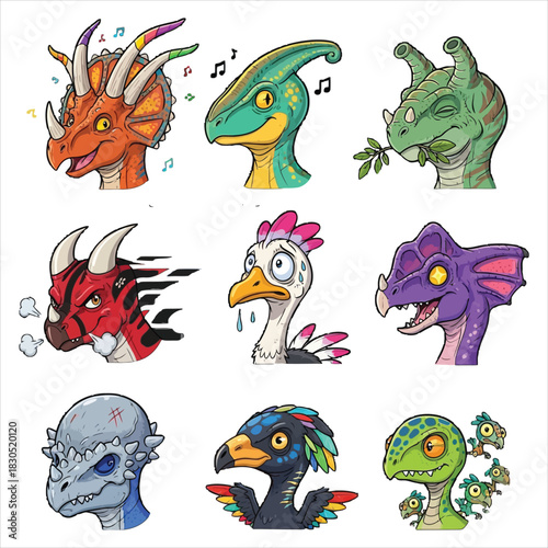 Cartoon dinosaurs and prehistoric creatures illustration