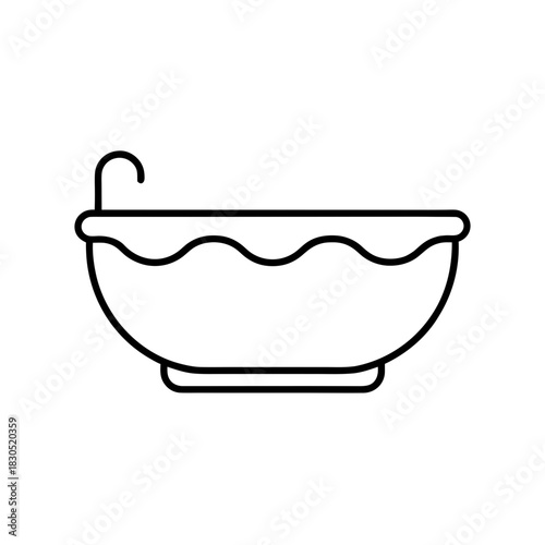 Outline drawing of a bathtub with faucet and water on transparent background