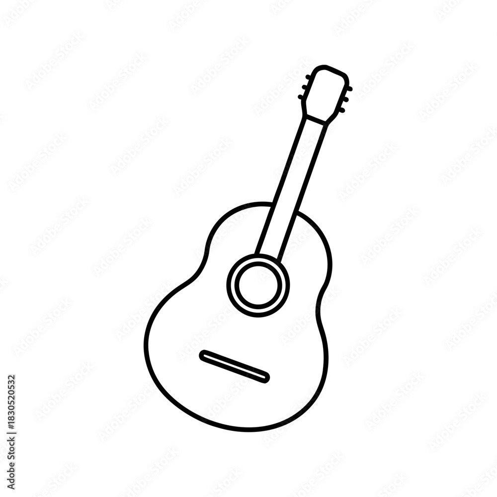 Fototapeta premium Illustration of a simple acoustic guitar line drawing on transparent background