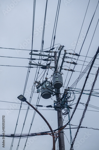 Fototapeta Naklejka Na Ścianę i Meble -  Electric poles in small streets of Kyoto, Japan