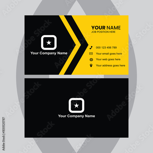 Professional black and gold business card design with star logo template showcases modern branding for corporate executives and creative professionals