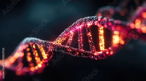 Neon DNA test glowing with double helix and barcode visuals, stylized genetic testing concept in neon for biotech, ancestry, or medical designs