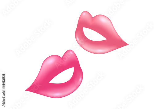 Two glossy pink lips illustration isolated on transparent background