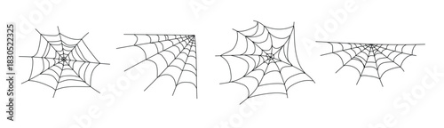 Halloween spider web isolated on transparent background. Hector venom cobweb set.  Spider web line art vector