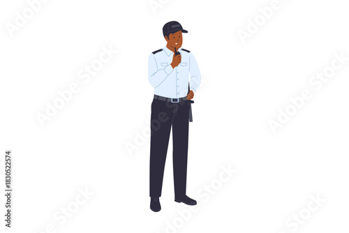 Illustration of Security Officer and Professional Guard. A Uniformed Man Standing on Duty for Safety and Protection Services
