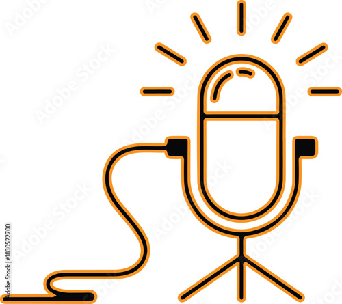 Simple outline microphone with light rays illustration