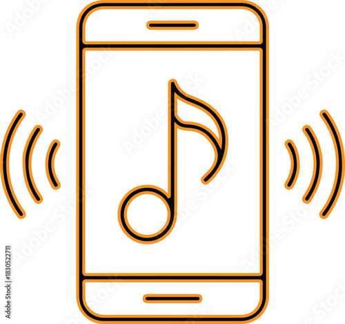 Smartphone playing music with sound waves emanating outward