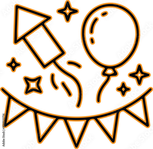 Celebration icons including fireworks balloon and bunting
