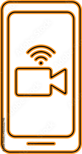 Smartphone screen displays camera icon with wireless signal