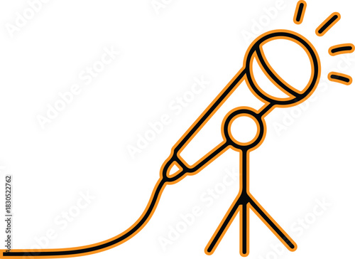 Simple outline microphone on stand with light rays