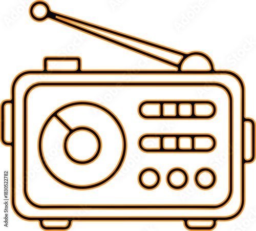 Retro portable radio with antenna and dials illustration