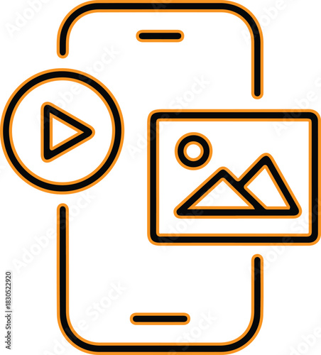 Smartphone displaying video and image icons on screen