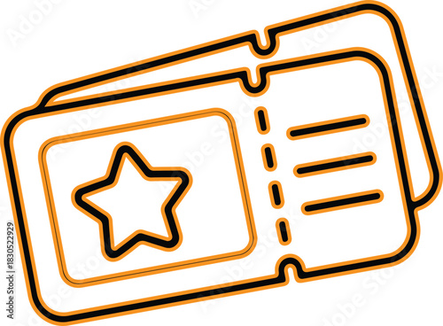 Two stylized tickets with a star symbol on one ticket