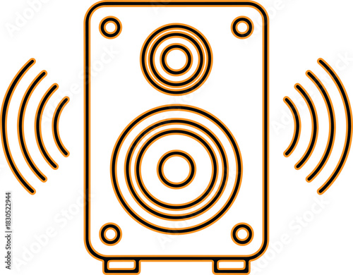 Illustration of a speaker emitting sound waves in a minimalist style