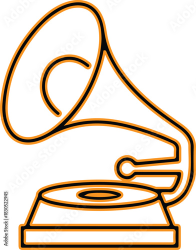 Vintage gramophone icon with stylized horn and record player