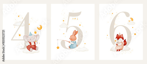 Watercolor milestone cards illustration for kids	
