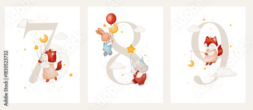 Watercolor milestone cards illustration for kids	
