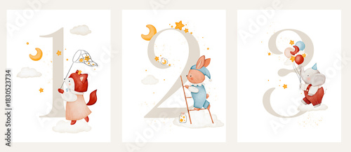 Watercolor milestone cards illustration for kids	
