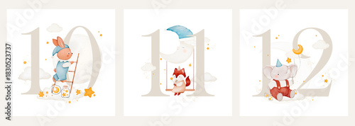 Watercolor milestone cards illustration for kids