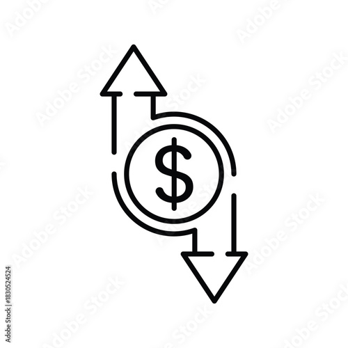indicators of the financial crisis icon, up down arrows, growth loss dollar, line symbol on white background - editable stroke vector illustration eps10