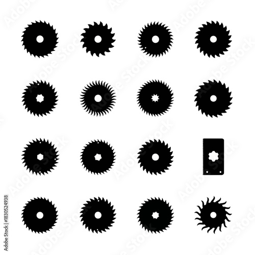 Black and white spiky circular shapes arranged in a grid pattern on a