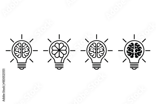 Ideas Flow Brainstorming with Creative Lightbulb Brain Concepts