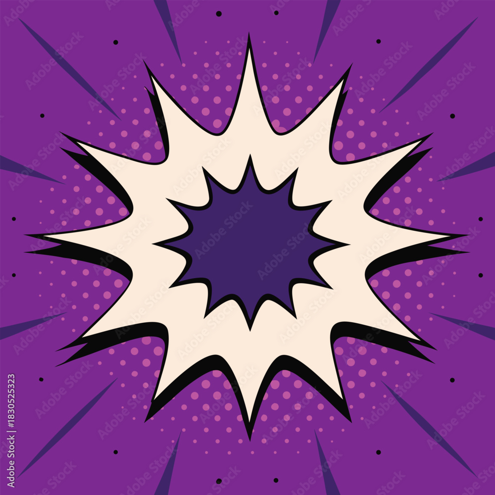 Obraz premium Purple Starburst Comic Effect Background with Halftone Pattern