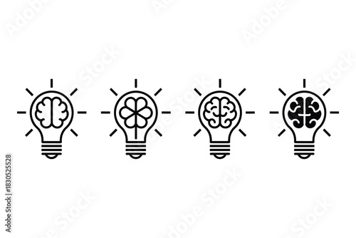 Concept Icons Brain, Mind, Idea, and Inspiration in Light Bulb Designs