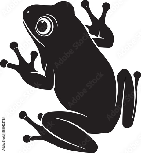 Black frog silhouette with big eyes climbing with webbed feet