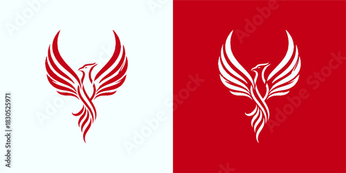 Phoenix Rising Red and White Logo Design with Elegant Bird Imagery