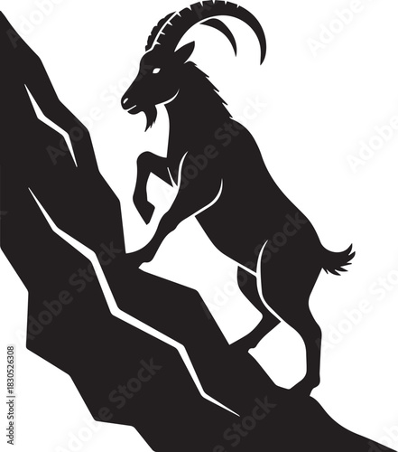 Mountain Goat Silhouette Climbing Steep Rock Face Graphic Illustration